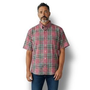 Cremieux Classic Mens Short Sleeve Tartan Plaid Button-Down Shirt Cotton Red XXL